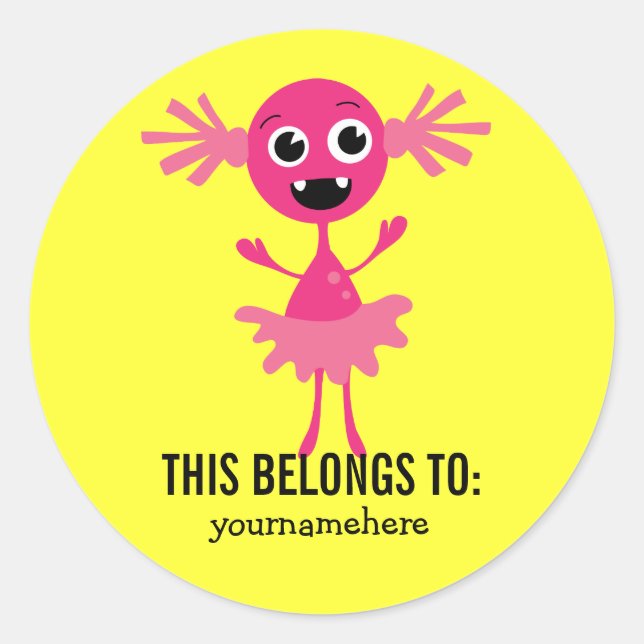 Pegatina Redonda Silly Cute Monster ESTO PERTENECE A Pegatinas (Anverso)