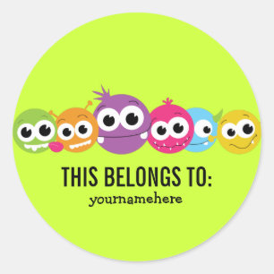 Pegatina Redonda Silly Cute Monster ESTO PERTENECE A Pegatinas
