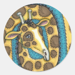 PEGATINA REDONDA SILLY GIRAFFE LARGO CUELLO Y PUNTOS, FUNNY FOLLETO