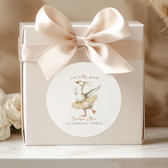 Pegatina Redonda Silly Goose 3rd Birthday Watercolor (Subido por el creador)