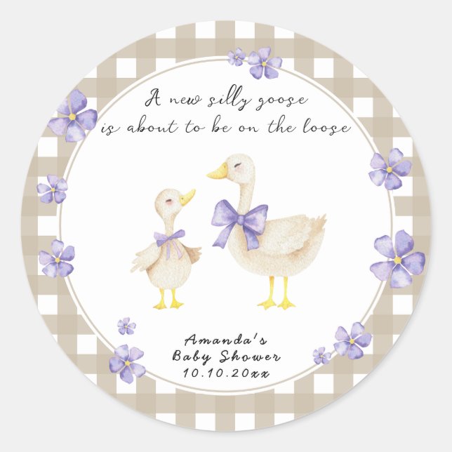 Pegatina Redonda Silly Goose Baby Shower (Anverso)