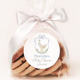 Pegatina Redonda Silly Goose Blue bow baby ducha Gracias