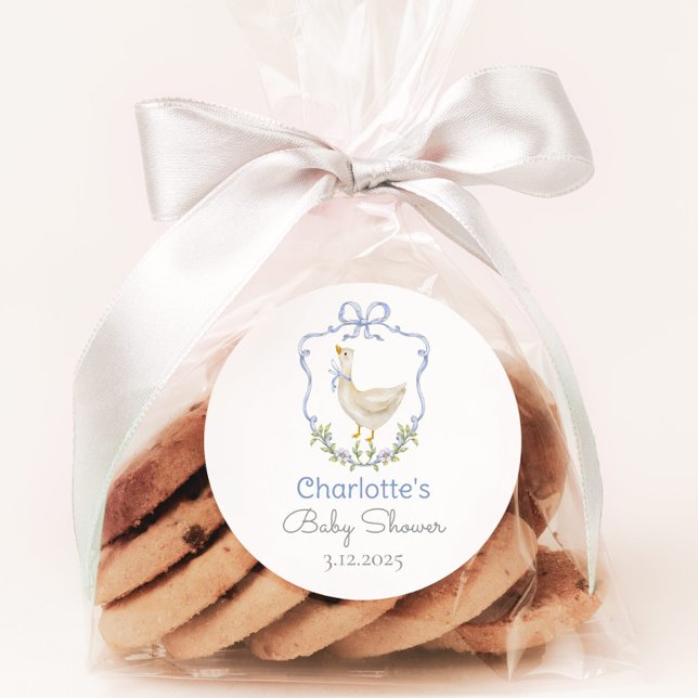 Pegatina Redonda Silly Goose Blue bow baby ducha Gracias (Subido por el creador)