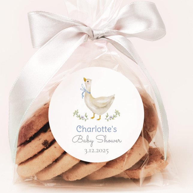 Pegatina Redonda Silly Goose Blue bow baby ducha Gracias (Subido por el creador)