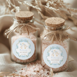 Pegatina Redonda Silly Goose Blue Bow Floral Boy Baby Shower