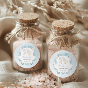 Pegatina Redonda Silly Goose Blue Bow Floral Boy Baby Shower