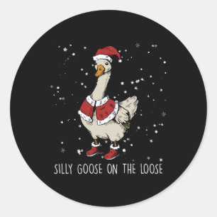 Pegatina Redonda Silly Goose En Los Navidades Sueltos Santa Goose