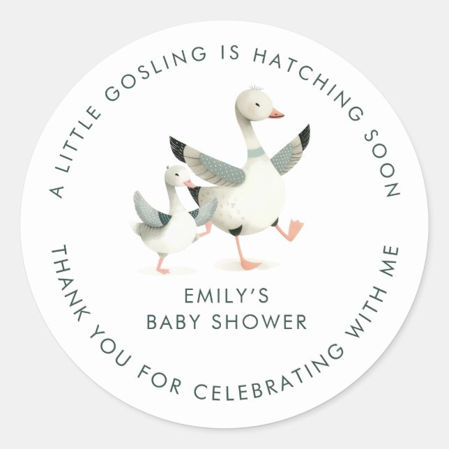 Pegatina Redonda Silly Goose Favor Thank You Baby Shower (Anverso)