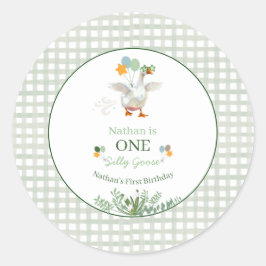 Pegatina Redonda Silly Goose First Birthday Green