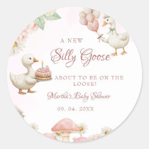 Pegatina Redonda Silly Goose Flower Garden Baby Shower