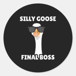 Pegatina Redonda Silly Goose Funny Black Sticker