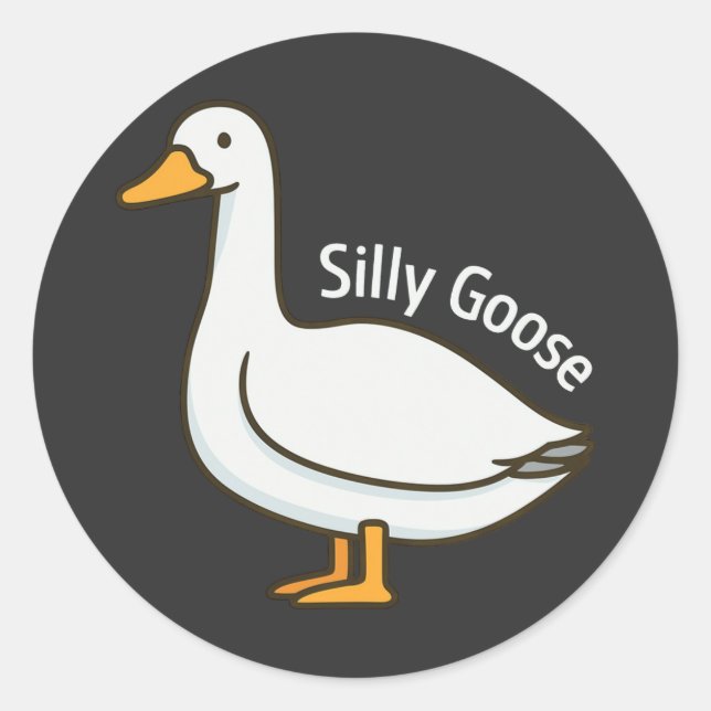 Pegatina Redonda Silly Goose Funny Cartoon Goose (Anverso)