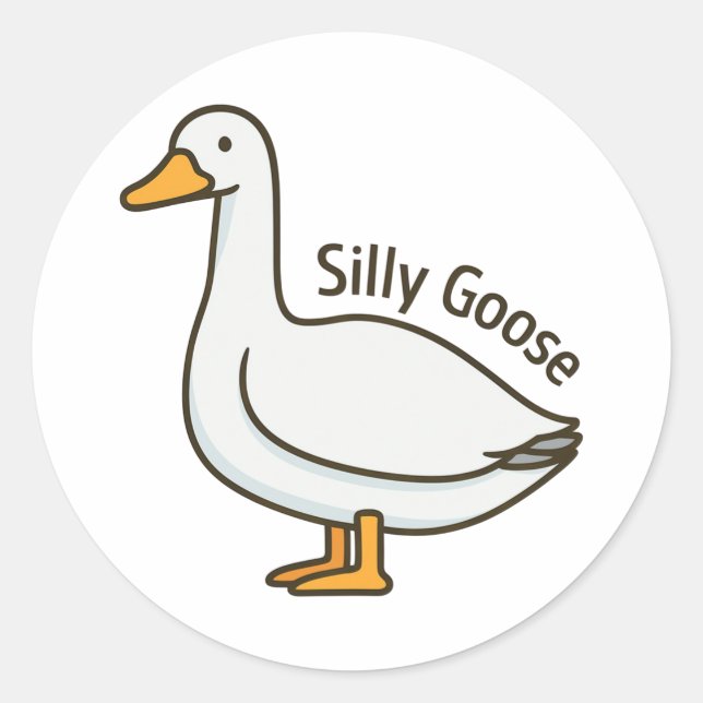 Pegatina Redonda Silly Goose Funny Cartoon Goose (Anverso)