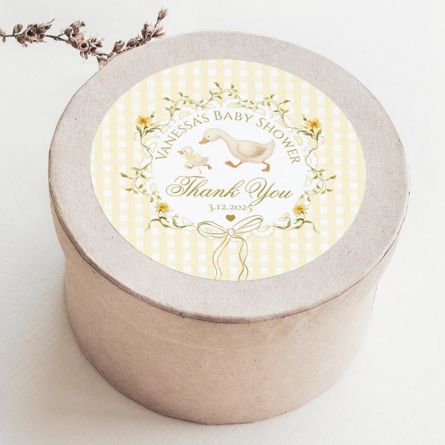 Pegatina Redonda Silly Goose Gender neutral Gingham Thank you (Subido por el creador)