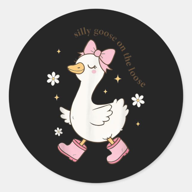 Pegatina Redonda Silly Goose On The Loose (Anverso)