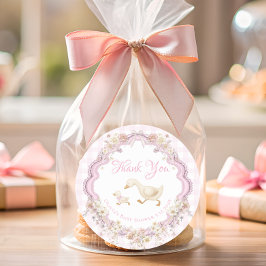 Pegatina Redonda Silly Goose Pink Gingham Baby Shower Thank You
