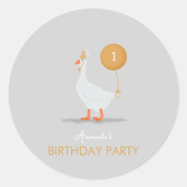 Pegatina Redonda Silly Goose Primer Día del Favor del Partido
