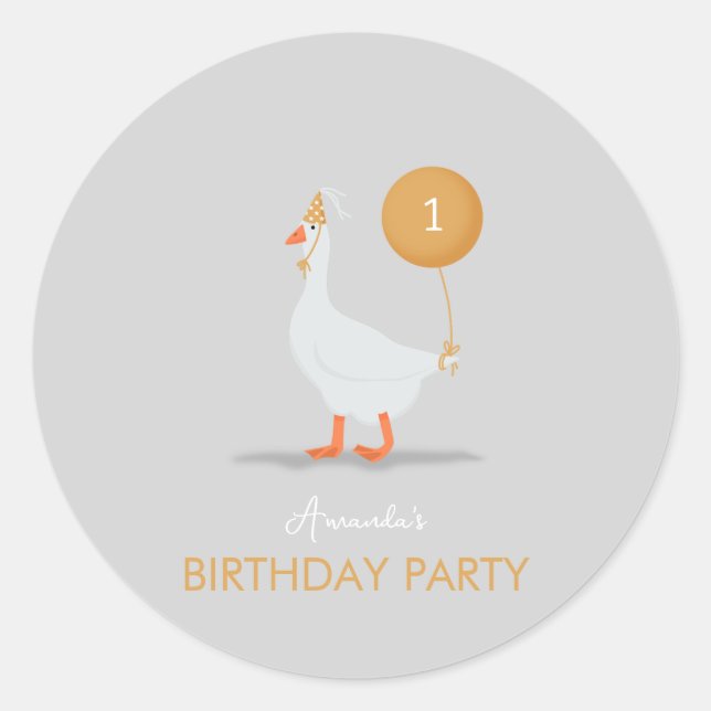 Pegatina Redonda Silly Goose Primer Día del Favor del Partido (Anverso)