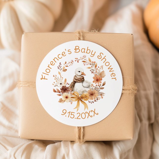 Pegatina Redonda Silly Goose Rustic Bow Baby shower Thank you (Subido por el creador)