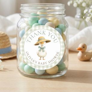 Pegatina Redonda Silly Goose Sage Gingham Agradecimiento Baby Showe