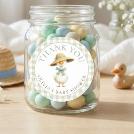 Pegatina Redonda Silly Goose Sage Gingham Thank You Baby Shower 