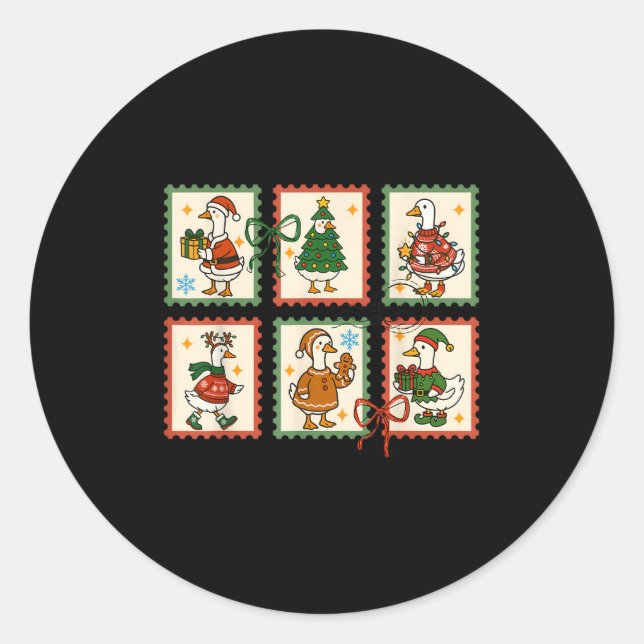 Pegatina Redonda Silly Goose Santa Christmas Stamp Cute Merry Goose (Anverso)