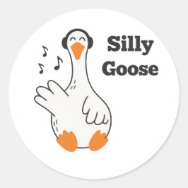 Pegatina Redonda Silly Goose Wearing Headphones – Cute Funny Goose