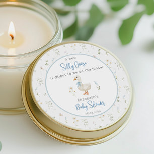 Pegatina Redonda Silly Goose Wildflower Blue Bow Baby Shower