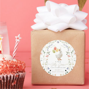 Pegatina Redonda Silly Goose Wildflower Floral Baby Shower