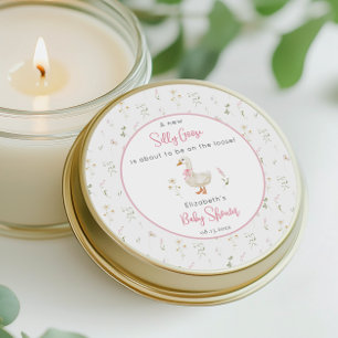 Pegatina Redonda Silly Goose Wildflower Pink Bow Baby Shower