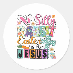Pegatina Redonda Silly Rabbit Easter Cute Bunny Christian Faith Hap
