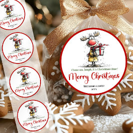 Pegatina Redonda Silly whimsical reindeer sticker funny deer charm