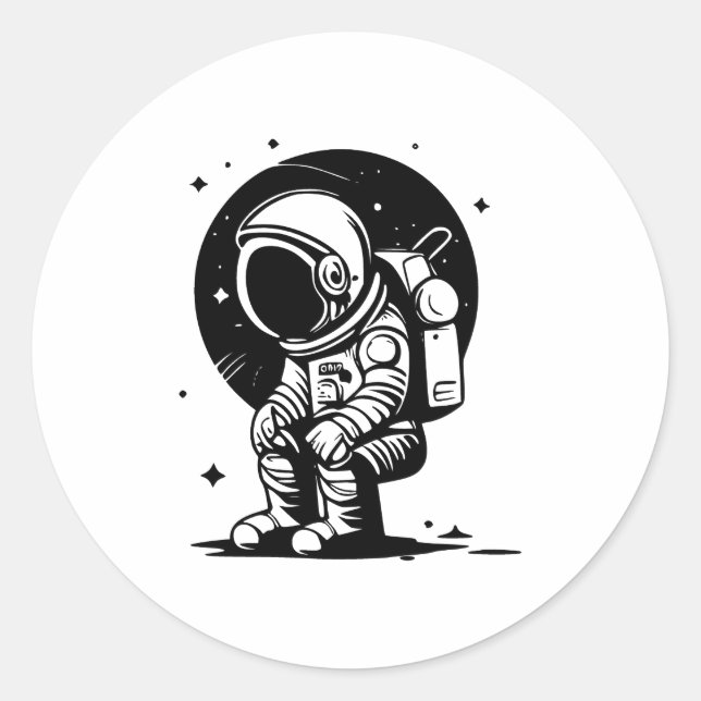 Pegatina Redonda Silueta astronauta elegante en monocromo (Anverso)