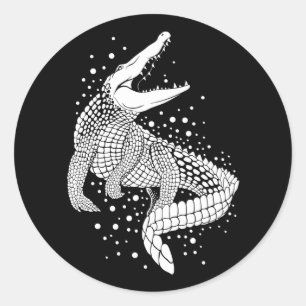 Pegatina Redonda Silueta blanca animal - Cocodrilo