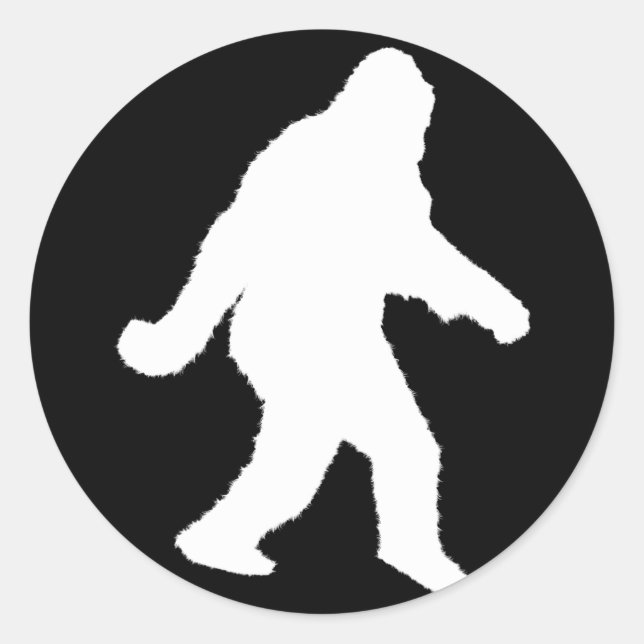Pegatina Redonda Silueta blanca sasquatch para fondos oscuros (Anverso)