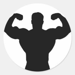 Pegatina Redonda silueta bodybuilder