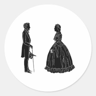 Pegatina Redonda silueta de abraham lincoln mary todd lincoln