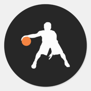 Pegatina Redonda Silueta De Baloncesto En Movimiento 1