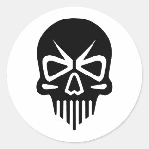 Pegatina Redonda Silueta de cráneo elegante en monocromo
