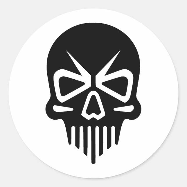 Pegatina Redonda Silueta de cráneo elegante en monocromo (Anverso)