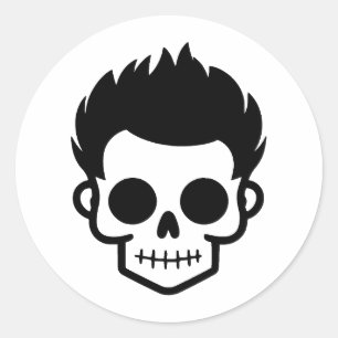 Pegatina Redonda Silueta de cráneo elegante en monocromo