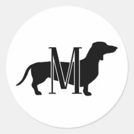 Pegatina Redonda Silueta de Dachshund personalizada con monograma