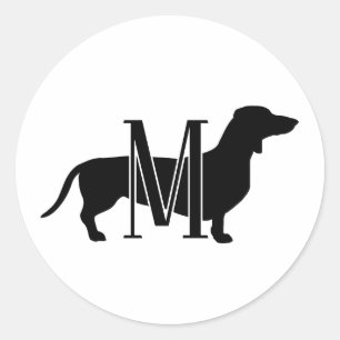Pegatina Redonda Silueta de Dachshund personalizada con monograma
