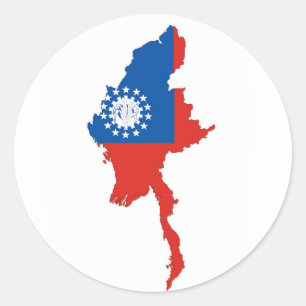 Pegatina Redonda silueta de forma del mapa de la bandera de birmani