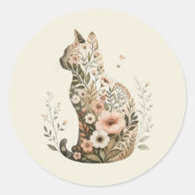 Silueta de gato floral boho flor silvestre