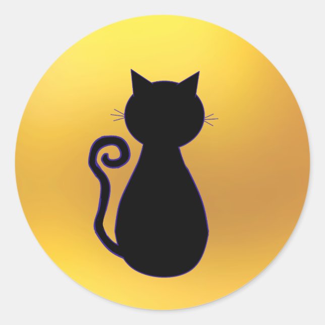 Pegatina Redonda Silueta de gato negro (Anverso)