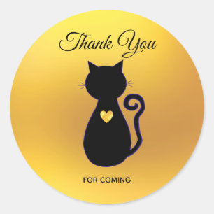 Pegatina Redonda Silueta de gato negro elegante en agradecimiento d