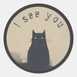 Pegatina Redonda silueta de gato, "te veo"