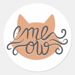 Pegatina Redonda Silueta de la cabeza del gato de la piel de vaca -