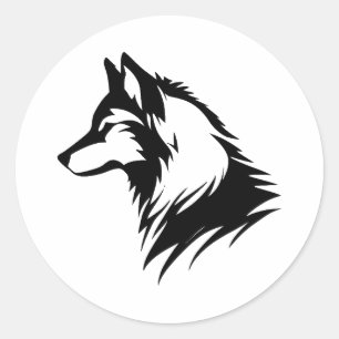 Pegatina Redonda Silueta de lobo elegante en monocromo